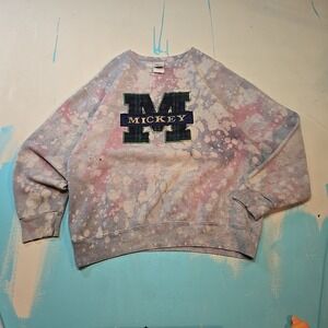 VTG Disney Store L Mickey Crewneck Tie-Dye Collegiate M USA 90s Made Appliqué‎